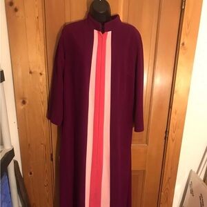 Vintage 1960s JCPenney Velvet Velour Purple w Pink Stripe House Coat Robe sz16